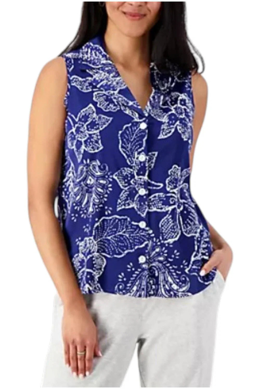Breezies Women's Lounge Satin Breeze Sleep Tank Navy - Regular